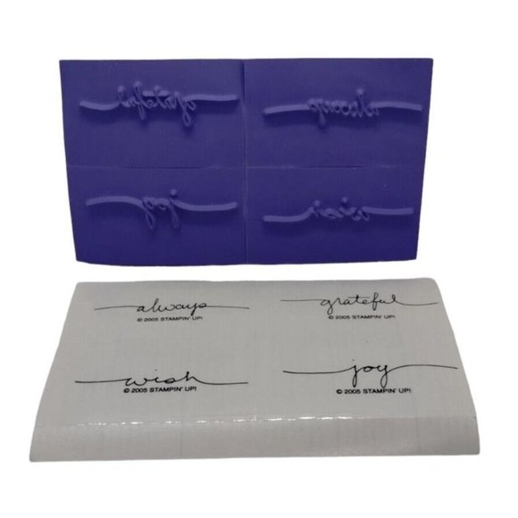 Stampin Up Small Script 4 Piece Rubber Stamp Kit Unmounted 2005 Sayings Phrases - Picture 2 of 4
